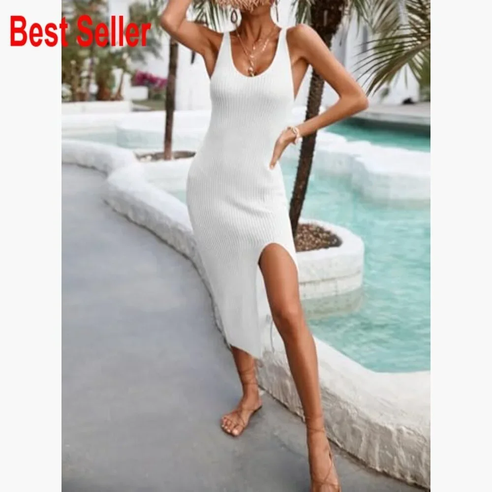 Crochet Slim Fit Beach Cover Up Midi Dress Backless Bow Tie